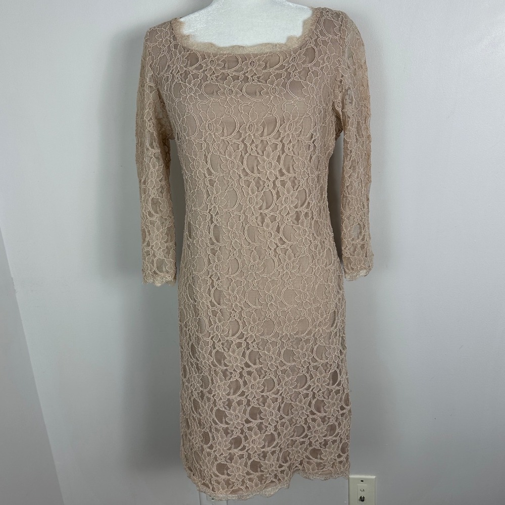Joseph Ribkoff Canada Lace Long Sleeve Dress Womens Size 12 Tan Taupe Romantic